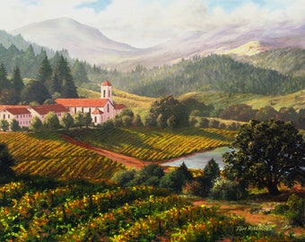 Mt. LaSalle Vineyards Painting, Landscape Print, California Scenery, Napa Valley