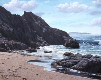 Beach Painting, Seascape Art, Ocean Print, California Coast, Oil Painting, Waves