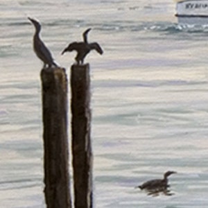 Giclee Print on Canvas, Heading Out Fishing Boat, Pelicans, Cormorants, Oil on Canvas, Nautical Painting, Bodega Bay image 3