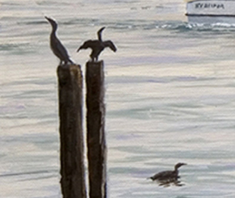 Giclee Print on Canvas, Heading Out Fishing Boat, Pelicans, Cormorants, Oil on Canvas, Nautical Painting, Bodega Bay image 3