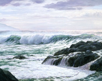 Canvas Print "Afternoon Set", Sonoma Coast Seascape, Oil Painting, Pacific Surf Scene