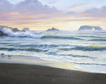 Sonoma coast wall art, "Arch Rock Sunset" print on canvas, California seascape