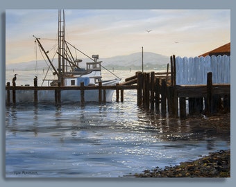 Bodega Fishing Boat, Giclee Print, Seascape Painting, Sonoma Coast