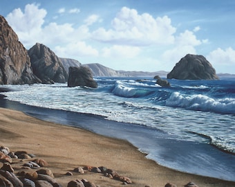 Print on Canvas "McClure's Beach", Point Reyes Seashore, Marin Coast, Ocean Painting, Beach Scene