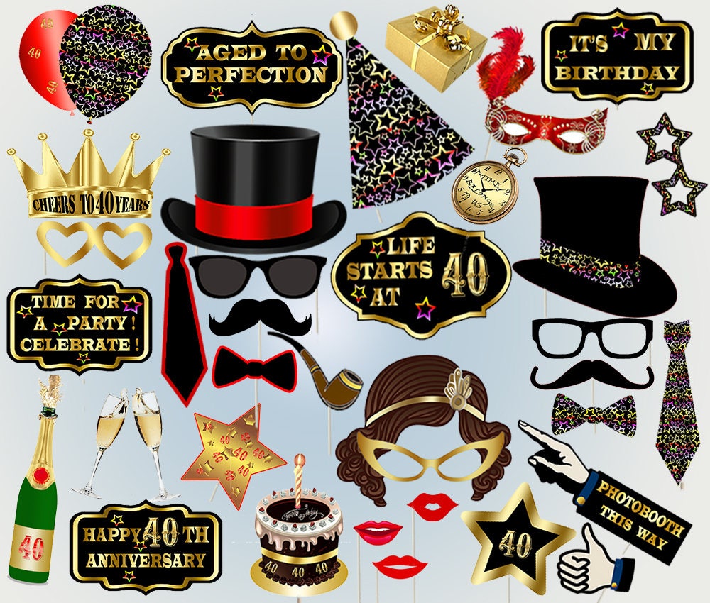 40th birthday photo booth props birthday party props party | Etsy