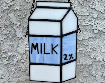Stained glass milk carton wall hanging or sun catcher