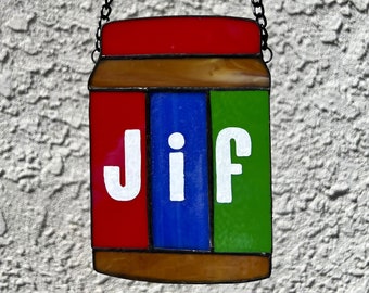 Stained glass peanut butter jar wall hanging or sun catcher