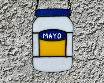 Stained glass mayo jar wall hanging or sun catcher