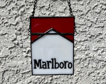Stained glass Marlboro cigarettes wall hanging or sun catcher