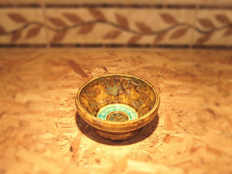 recycled glass handmade pottery brown and turquoise bowl