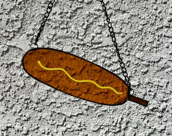 Stained glass corn dog wall hanging or sun catcher