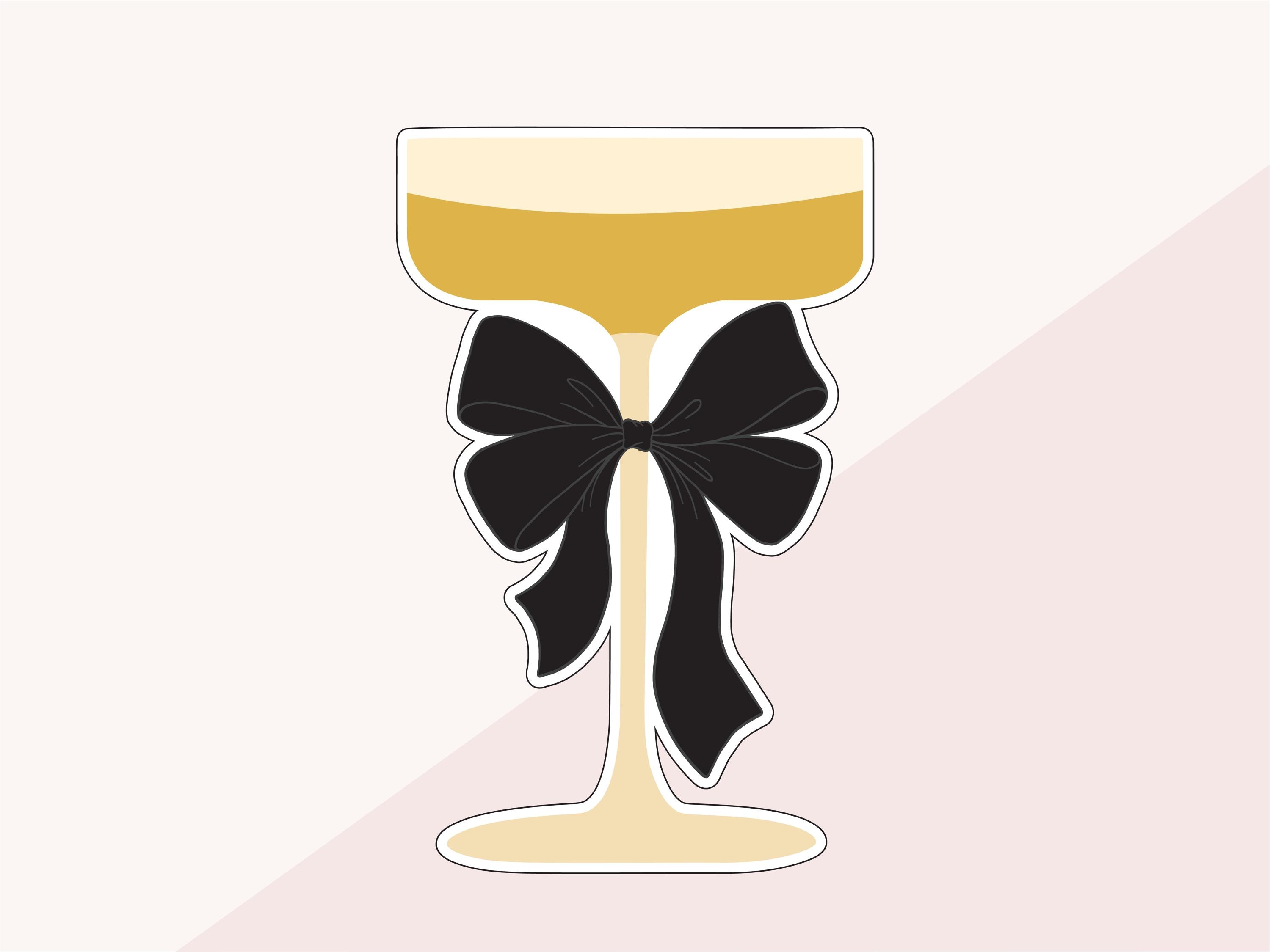 Square Champagne Glass with Bow Cookie Cutter STL File - Instant Download | Digital File ONLY - New Years Eve | Coquette | Cocktail