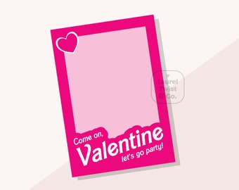 Pink Doll Valentine's Day Card Printable | Let's Go Party | Valentine's Day Digital Download | 3.5x5 Card | Print at Home