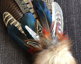 Smudge Feather Fan ~ Spirit of Heart Opening, Smoke Cleansing, Shamanic Tools, Shaman Wand, Altar, Sacred Ritual, Blue, Earthy, Nature Gifts