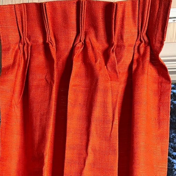 1960s Barkcloth Orange Pinch Pleat Drapes 22x45