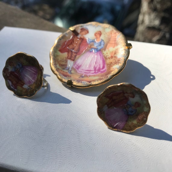 Vintage Fragonard brooch & earring set Limoges - image 4