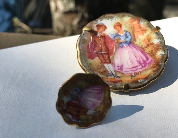 Vintage Fragonard brooch & earring set Limoges - image 3