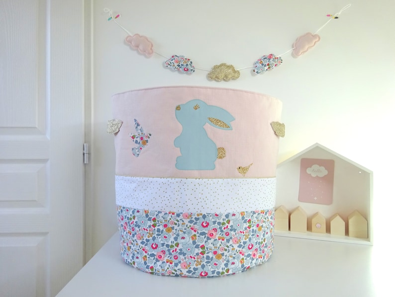 Panier à jouets personnalisable liberty betsy porcelaine lin - Créatrice : Lepetitmondedemaoli