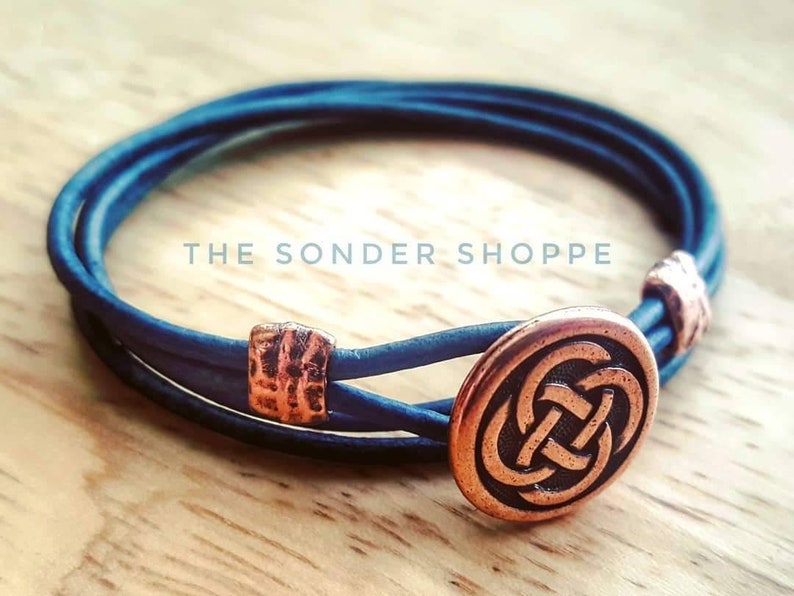 Copper Celtic Knot Green Leather Bracelet Leather Wrap Bracelet Christmas Mens Leather Bracelet Womens Leather Bracelet Celtic image 3