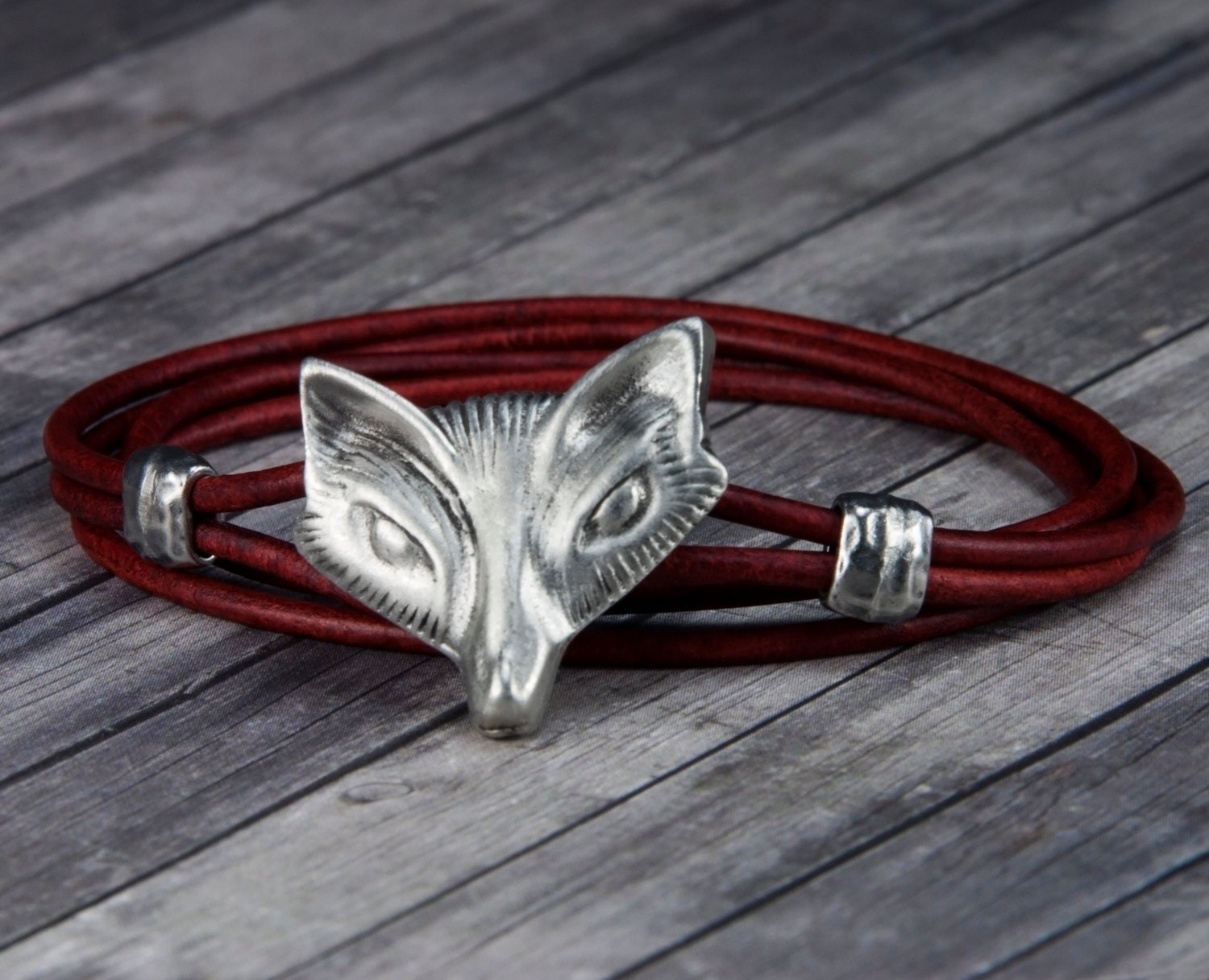 Fox Leather Bracelet Fox Leather Wrap Bracelet Animal Etsy