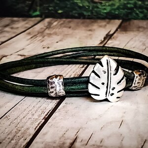 Leaf Leather Bracelet - Plant Jewelry - Leather Wrap Bracelet -  Mens Leather Bracelet - Womens Leather Bracelet - Leaf Jewelry - Palm Leaf