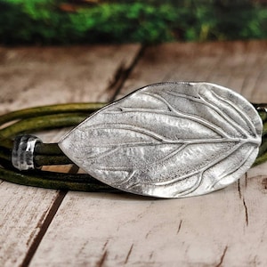 Elven Leaf Leather Bracelet - Leaf Jewelry - Leather Wrap Bracelet -  Mens Leather Bracelet - Womens Leather Bracelet - Nature Jewelry - Elf