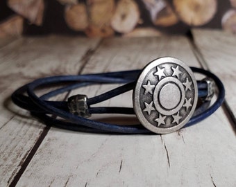 Star Leather Bracelet - Leather Wrap Bracelet - Mens Leather Bracelet - America Jewelry - Shield - Captain - Fourth of July - Patriotic