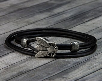 Fathers Day - Fly Leather Bracelet - Leather Wrap Bracelet - Womens Leather Bracelet - Mens Leather Bracelet - Gifts for him - Fly - Dad