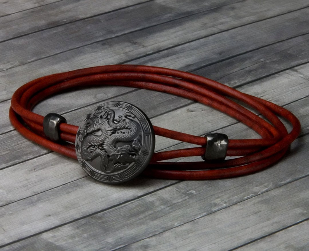 Double Dragon Leather Bracelet Leather Wrap Bracelet Christmas Gifts