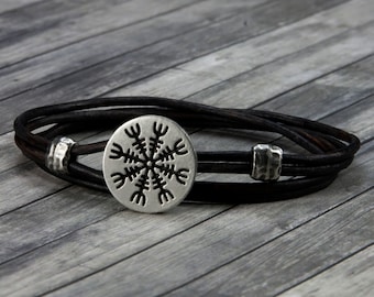 Helm of Awe - Viking Bracelet - Viking Jewelry - Leather Wrap Bracelet - Mens Leather Bracelet - Womens Leather Bracelet - Norse - Thor