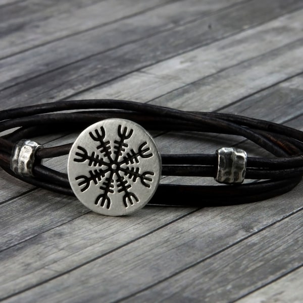 Helm of Awe - Viking Bracelet - Viking Jewelry - Leather Wrap Bracelet - Mens Leather Bracelet - Womens Leather Bracelet - Norse - Thor