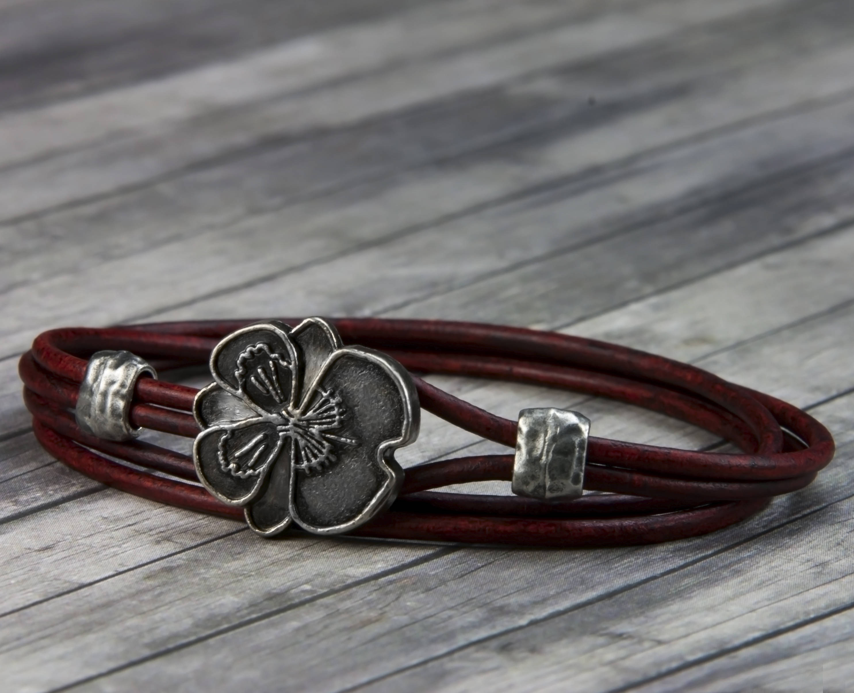 Women Bracelet Pansy Flower Leather Bracelet Flower Jewelry Etsy