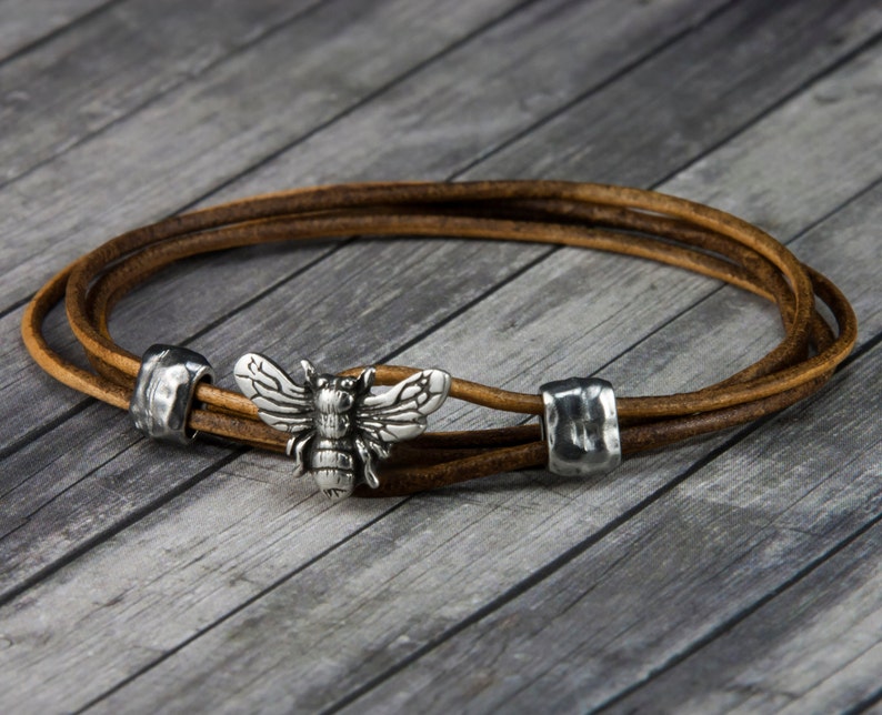 Bee Leather Bracelet Leather Wrap Bracelet Womens Leather Etsy