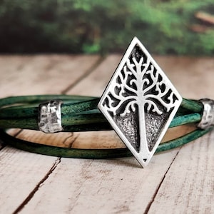 Large Tree of Gondor - Leather Wrap Bracelet - Tree Leather Bracelet - Mens Leather Bracelet - Womens Leather Bracelet - Tree of Life - Tree