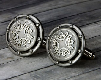 Round Gunmetal Crown Cufflinks - Round Gunmetal Crown Cuff Links - Mens Accessories - Mens - Valentines Day - Gifts for Him - Mens Jewelry