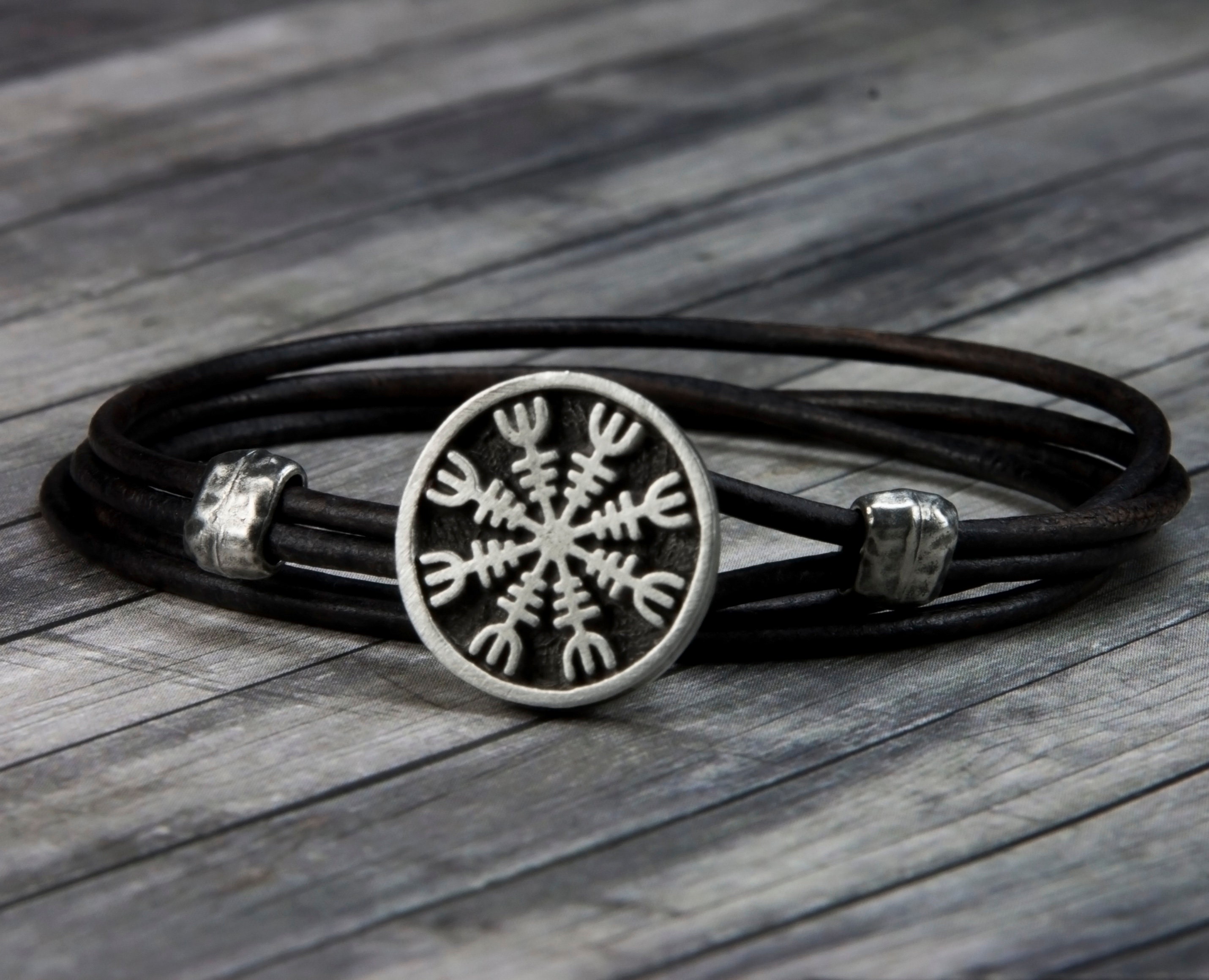 Bracelet with runes helm of awe Norse mythology Viking jewelry Viking Bracelet 