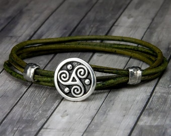 Triskele Leather Bracelet - Leather Wrap Bracelet - Leather Bracelet - Mens Leather Bracelet - Womens Leather Bracelet - St Patricks Day