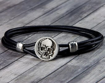 Skull Bracelet - Skull - Leather Wrap Bracelet - Leather Bracelet - Mens Leather Bracelet - Womens Leather Bracelet - Skull - Skull Jewelry