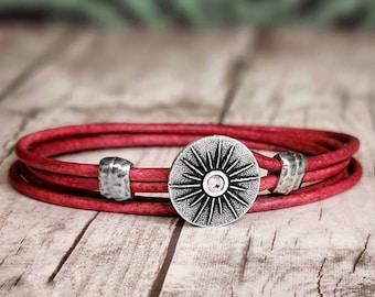 Starburst Leather Bracelet - Crystal Jewelry - Leather Wrap Bracelet - Womens Leather Bracelet - Mens Leather Bracelet - Wedding Bracelet