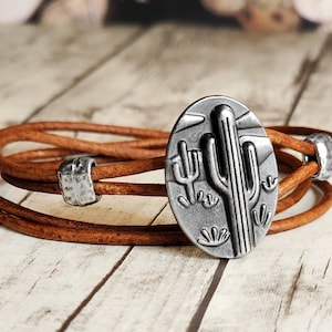 Cactus Leather Bracelet - Plant Jewelry - Leather Wrap Bracelet -  Mens Leather Bracelet - Womens Leather Bracelet - Desert Jewelry - Plant
