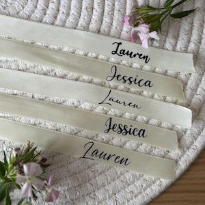 Ribbon Name Tag: Personalised Wedding Ribbons & Cocktail Glass Name Tags, Hens Party Seating Chart, Place Cards for Events, Bow place cards