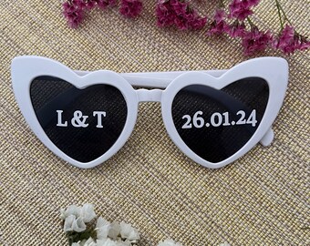 Personalised white heart glasses - weddings / hens