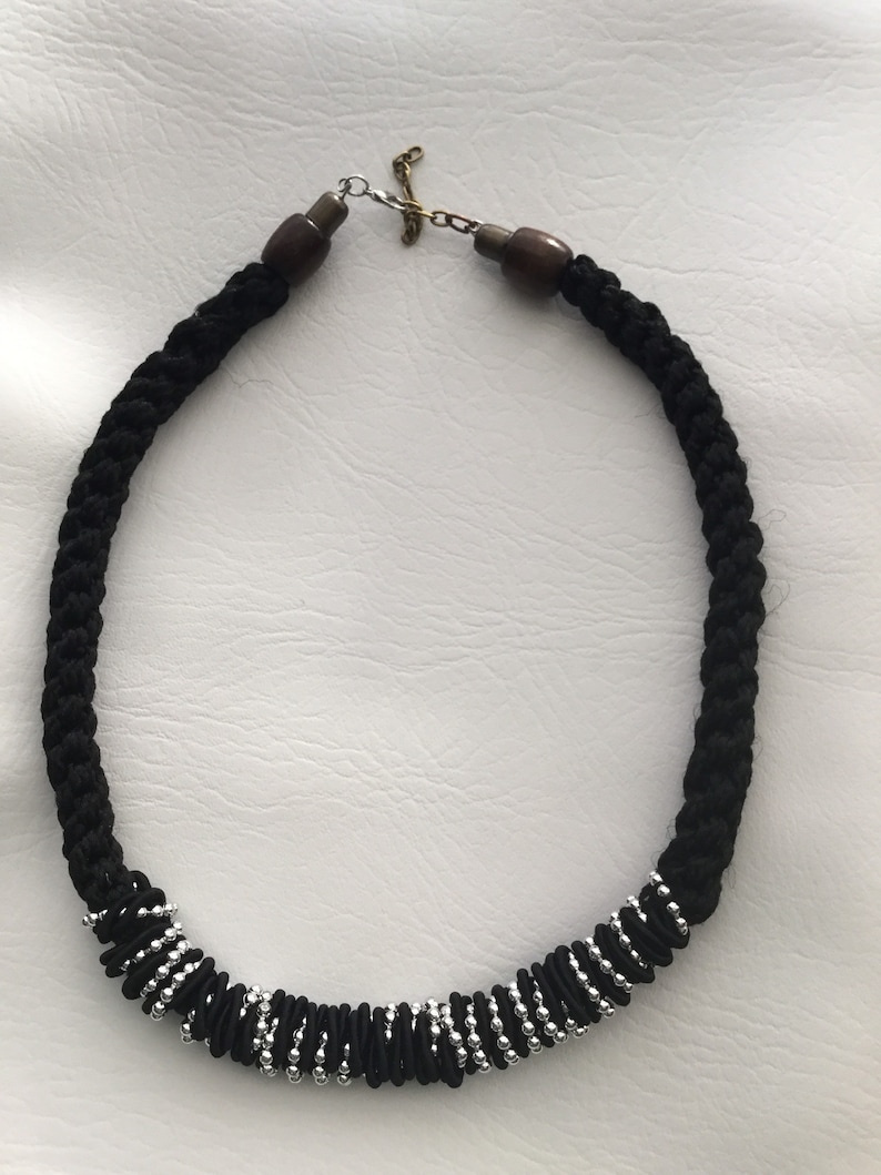 Black Cord Necklace With Silver Pearl Detail in the Center Etsy