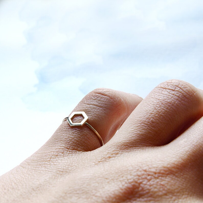 Minimalist Geometric Hexagon Ring 14k Gold Stacking Ring - Etsy