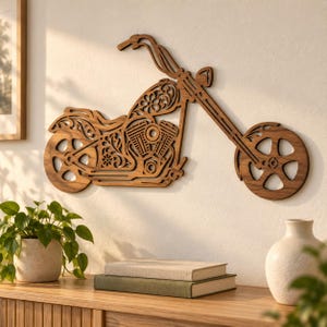 Chopper motorcykel SVG DXF | Biker väggkonst klippfil | Motorcykel pappersklippsmall | Chopper lasersvg | Garagestencil