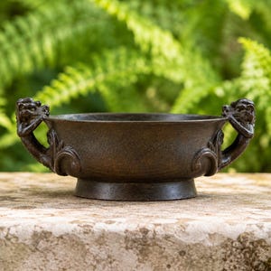 Bronze Incense Burner, Vintage Dragon Handle Bowl, Footed Offering Dish for Altar