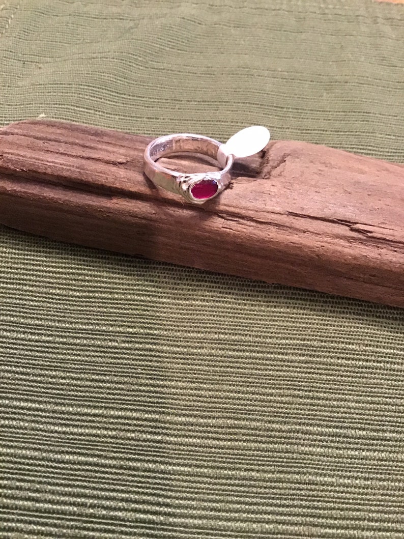 Synthetic ruby stone and sterling silver ring