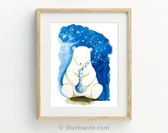 Children's art print, polar bear nursery, polar bear art, polar bear print, kids wall art, kids room decor, whimsical prints, nursery prints