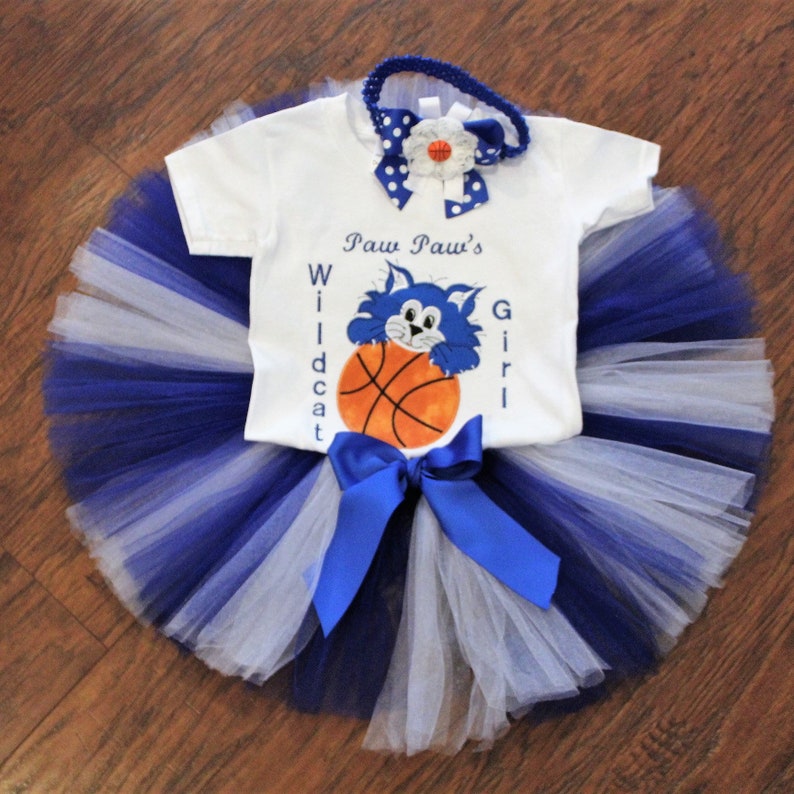 Paw Paw Wildcat outfit blue and white tutu basketball bodysuit mommy/'s Daddy/'s baby shower gift Kentucky Wildcats baby girl outfit