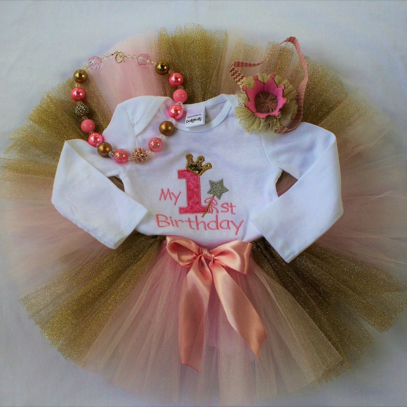 pink and gold first birthday outfit